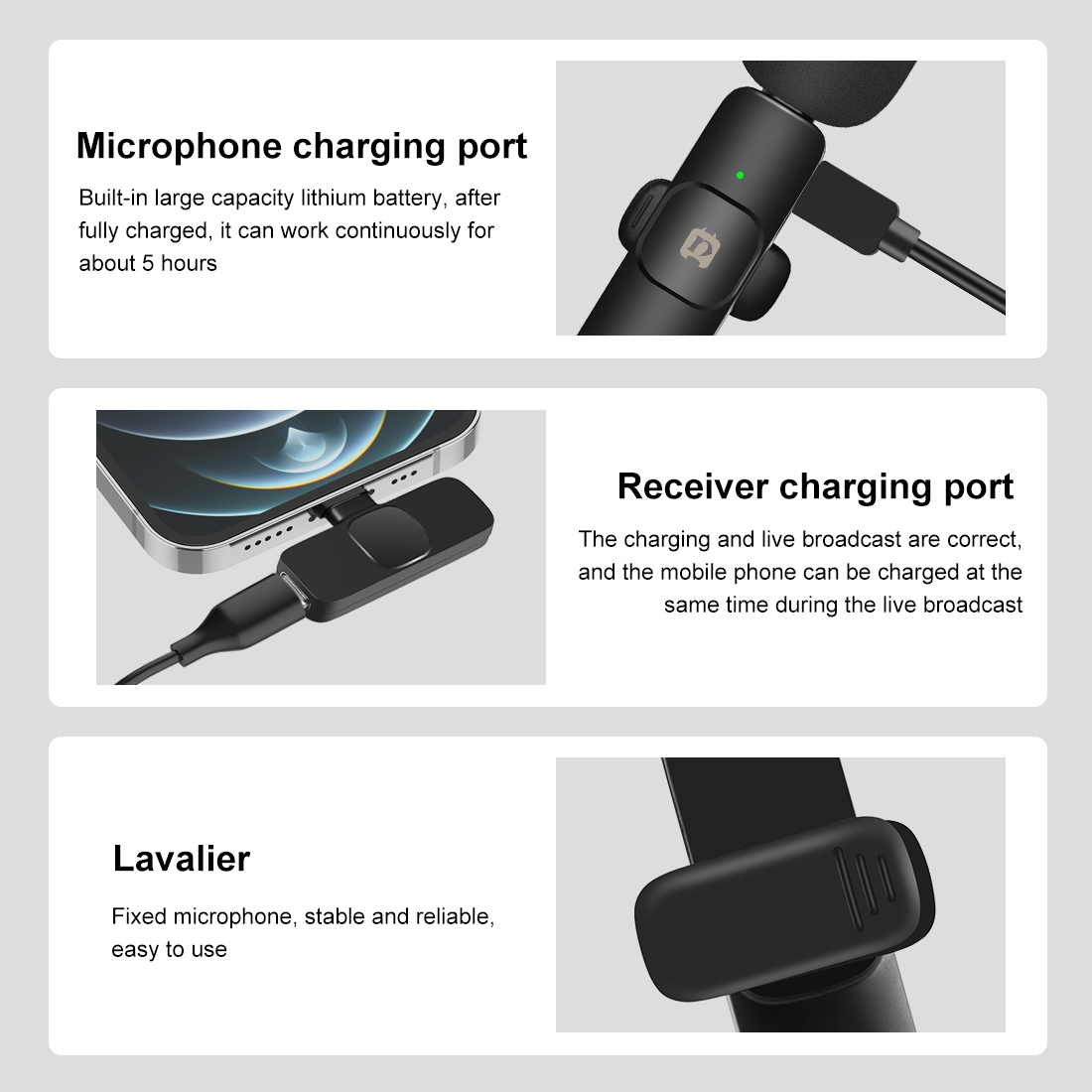 PULUZ PU3150B wireless lavalier microphones and 8-pin receiver