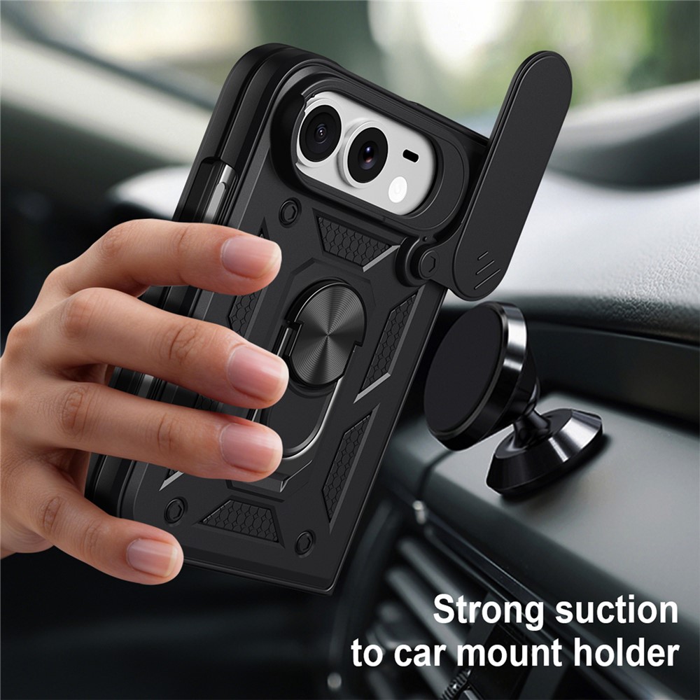 Black hybrid armor case for iPhone Fold with sliding camera cover and kickstand