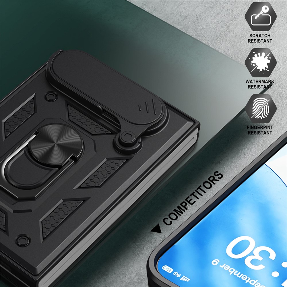 Black iPhone Fold armor case with kickstand and camera lens protection