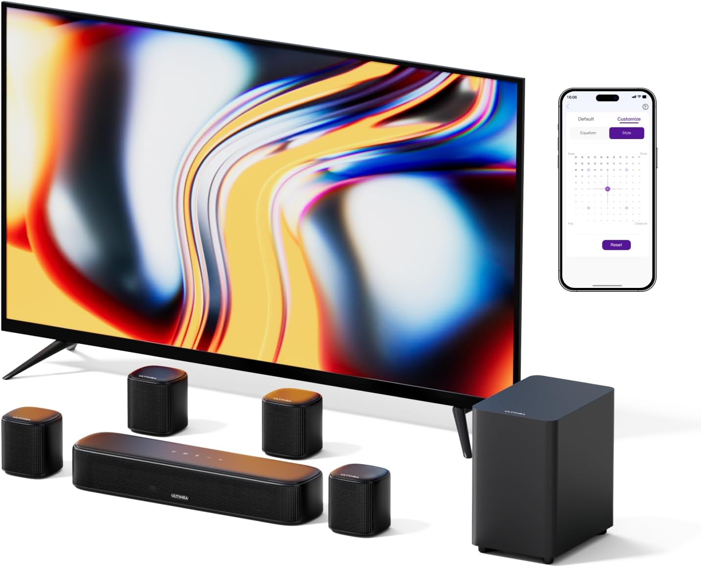 ULTIMEA Aura A40 7.1-channel soundbar system with subwoofer and surround speakers
