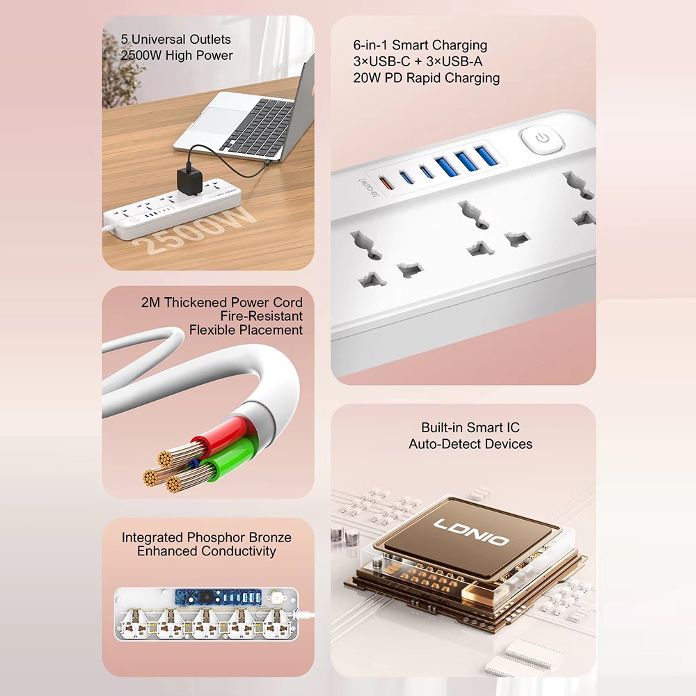 Power strip product detail and charging features