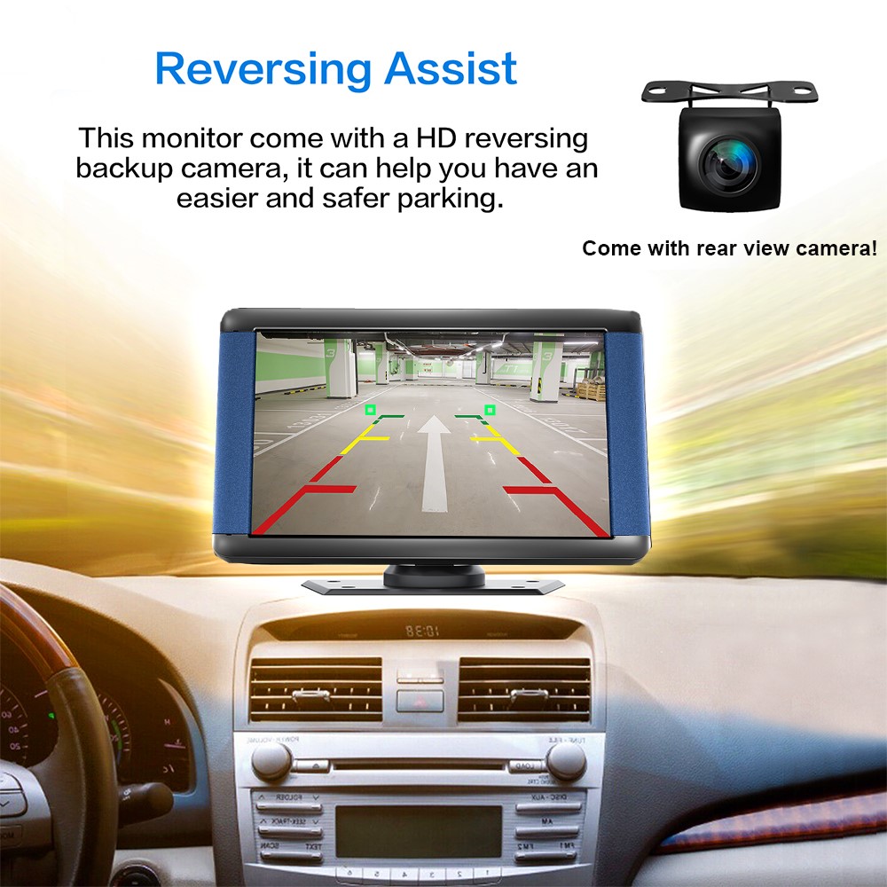 Portable car stereo with 12-LED reversing backup camera