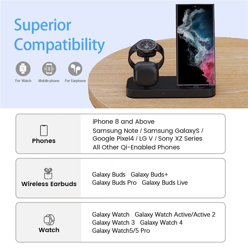 B25 white 4-in-1 charging stand for Samsung watch, phone and earphones