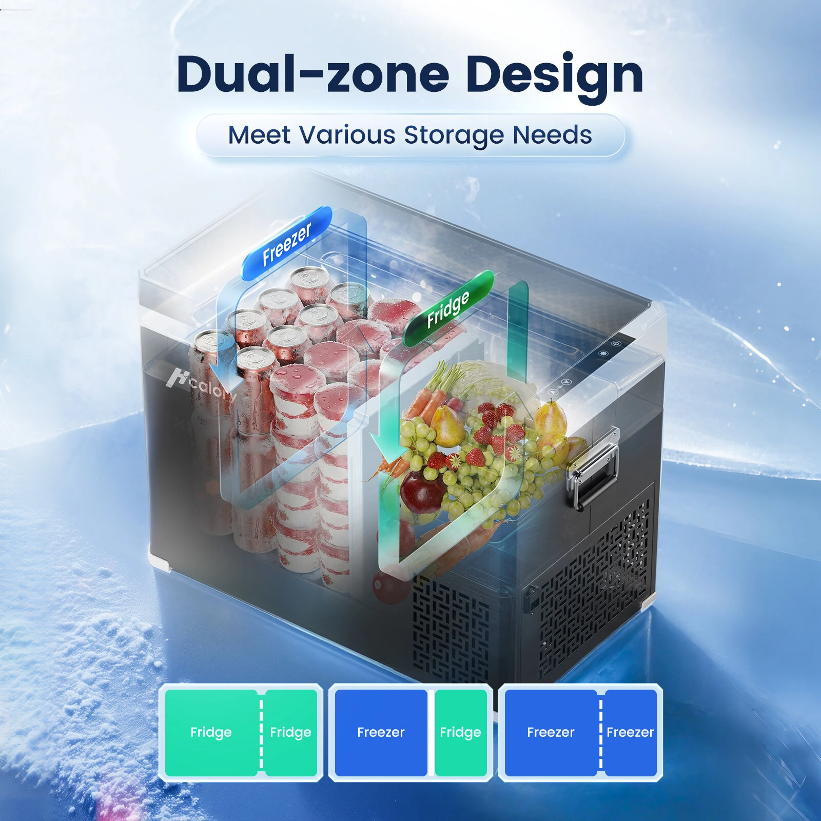 Hcalory refrigerator dual-zone storage design