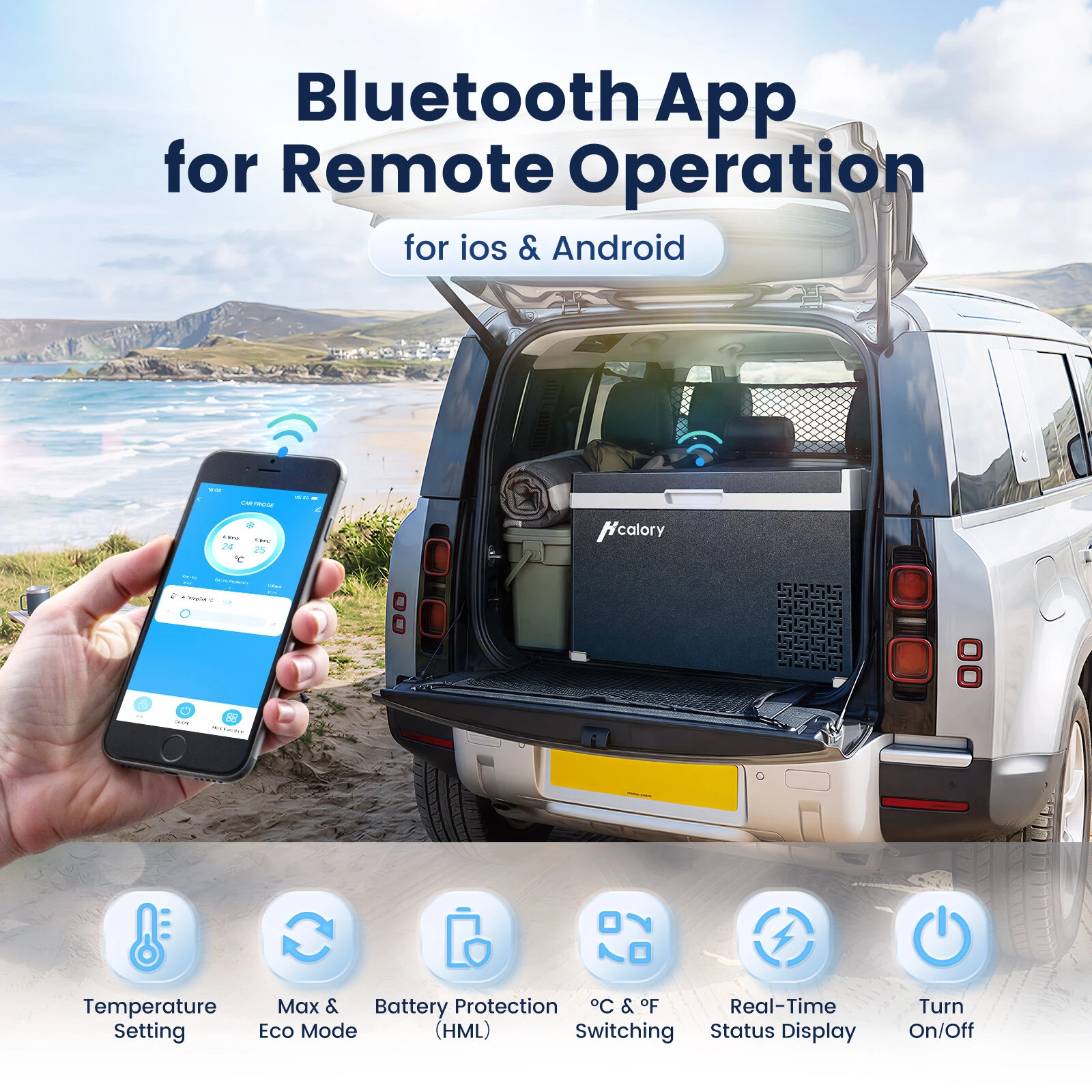 Hcalory car refrigerator Bluetooth smartphone app remote control