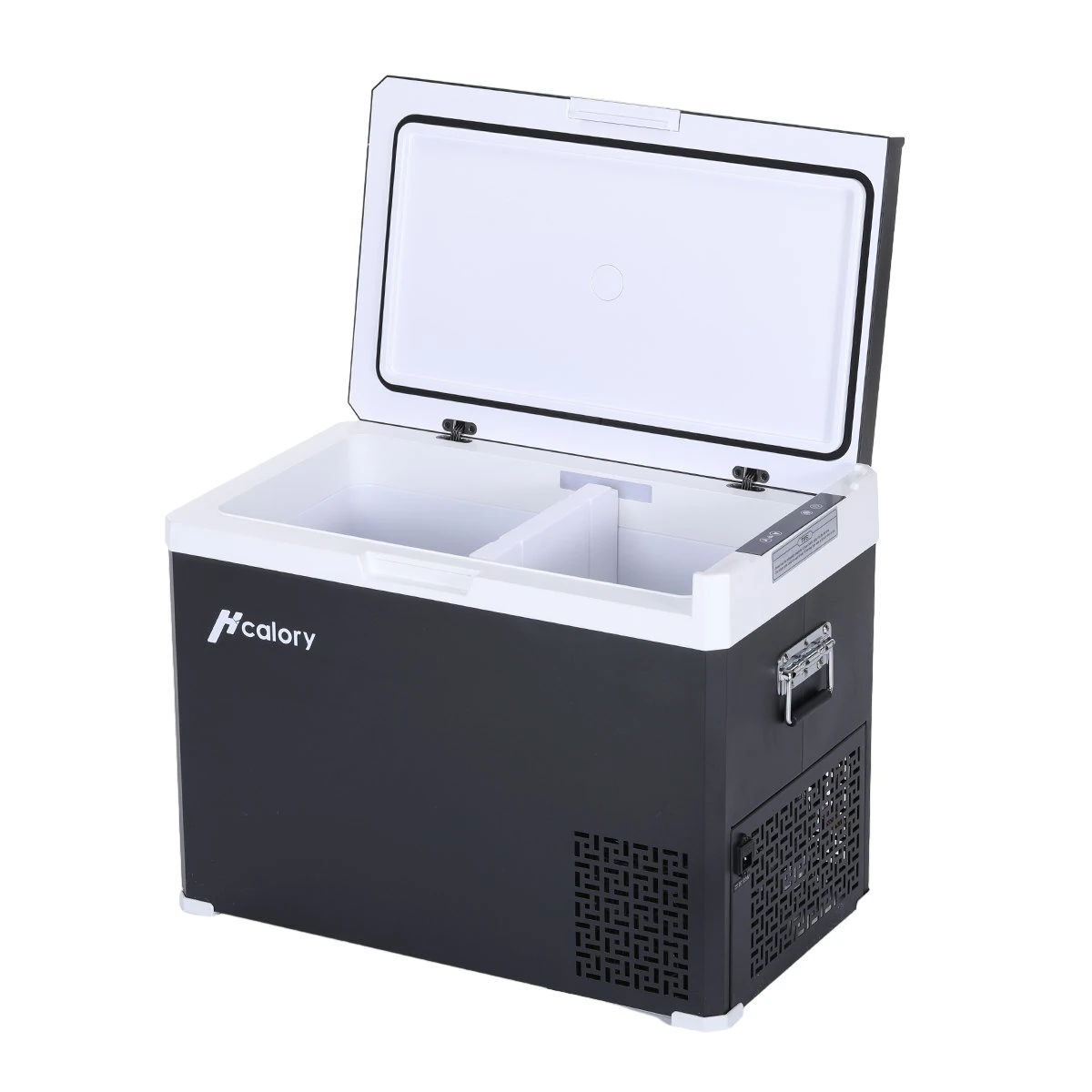 Hcalory D Plus portable refrigerator with lid open