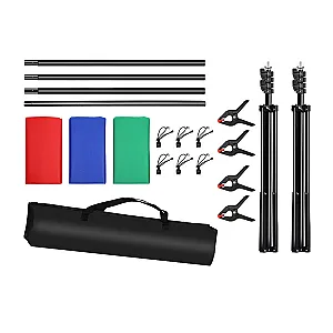 PULUZ PKT5205 kit contents including stands, crossbars, backgrounds, clips and carry bag