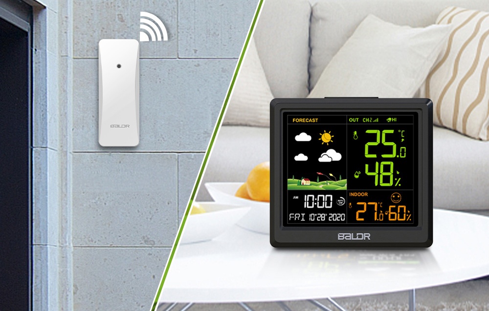 BALDR outdoor wireless sensor communicating with the indoor weather station