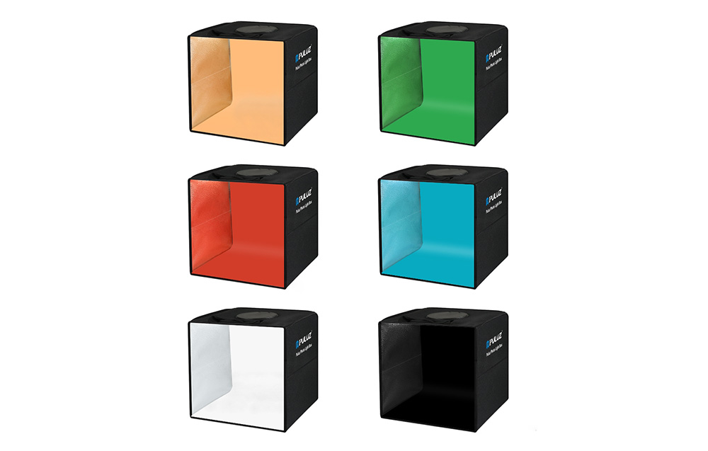 Small products photographed inside the PULUZ PU5032B light tent