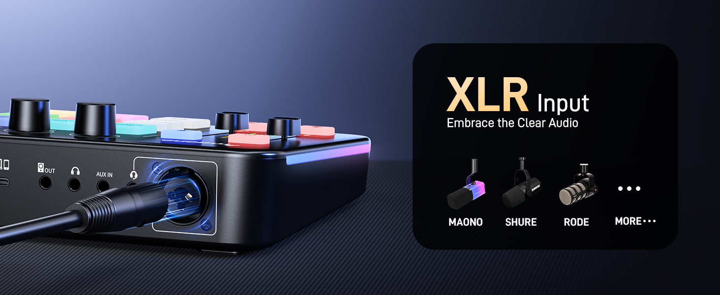 MAONO G1 NEO XLR microphone input and 48V phantom power features
