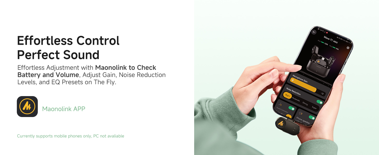 MAONO Link app controls for Wave T1 wireless microphone