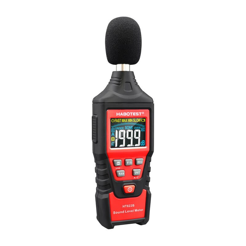 Angled view of the Habotest HT622B sound meter