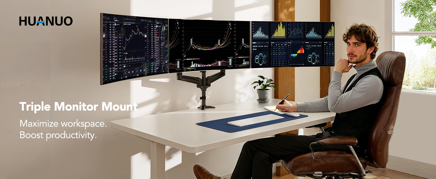 HUANUO triple monitor mount promotional overview