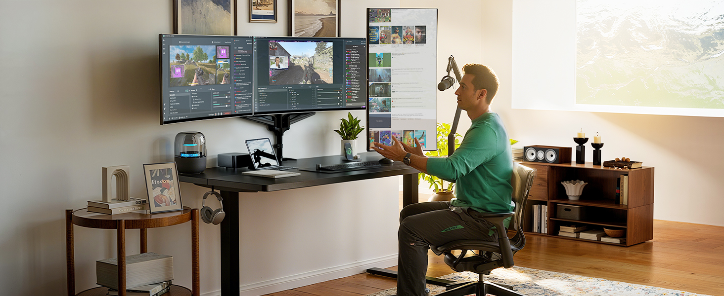 HUANUO triple monitor mounting system feature illustration