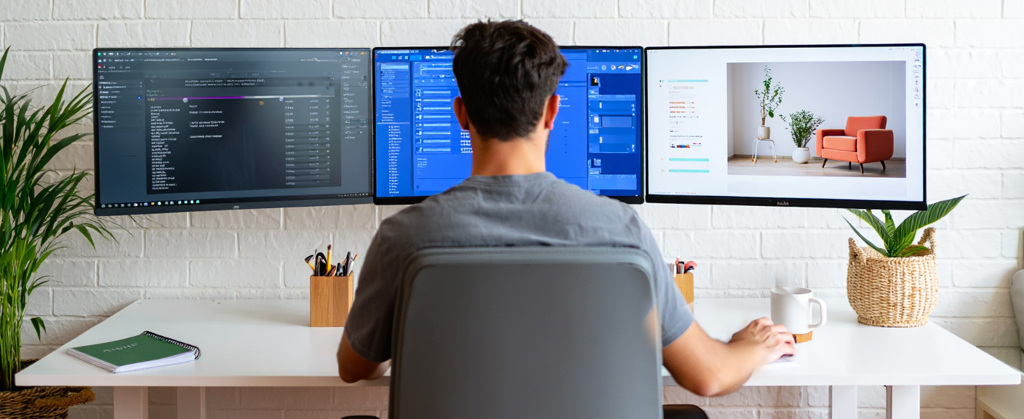 HUANUO triple monitor mounting arm feature illustration
