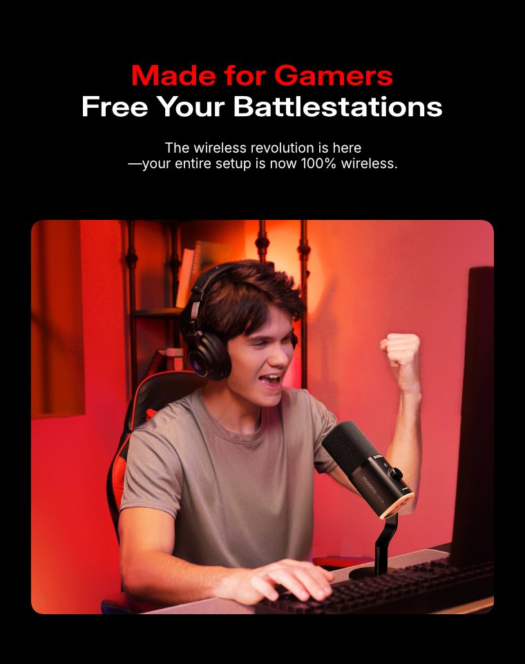 MAONO PD100W wireless dynamic microphone used in a gaming setup