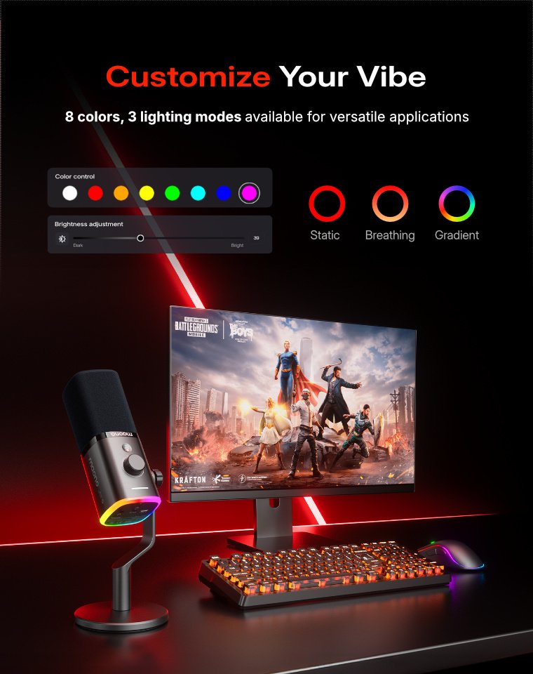 MAONO PD100W customizable RGB lighting modes and colours