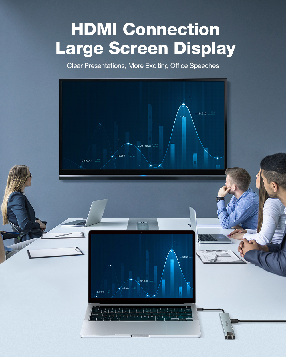 BlitzWolf BW-NEW TH5 used for an HDMI presentation on a large display