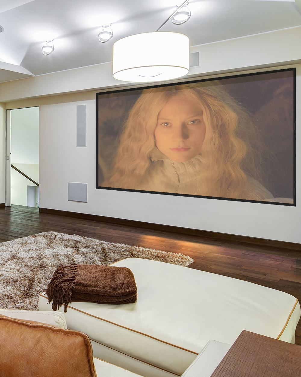 BlitzWolf BW-VS4 projection screen installed in a modern home cinema room