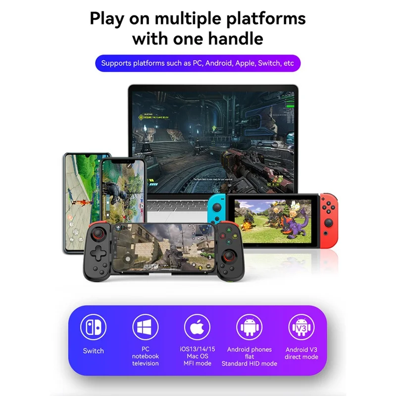 D6DP wireless controller supported gaming platforms including phone PC and Nintendo Switch