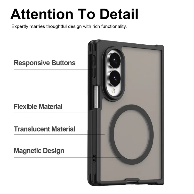 Samsung Galaxy Z Fold8 case showing responsive buttons flexible frame and magnetic design
