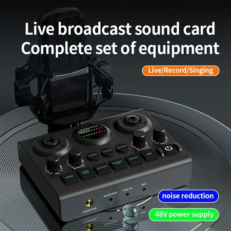 F10 live broadcast sound card shown with microphone setup
