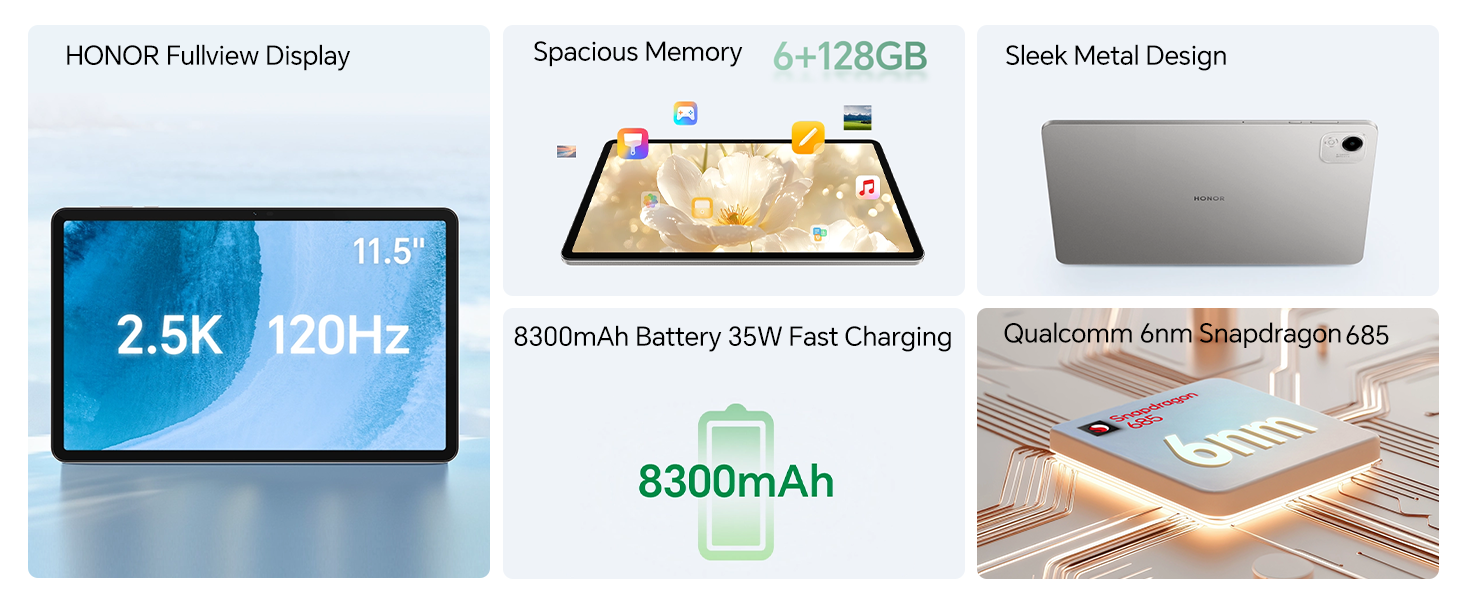 HONOR Pad X9a key specifications including 2.5K 120Hz display and 128GB storage