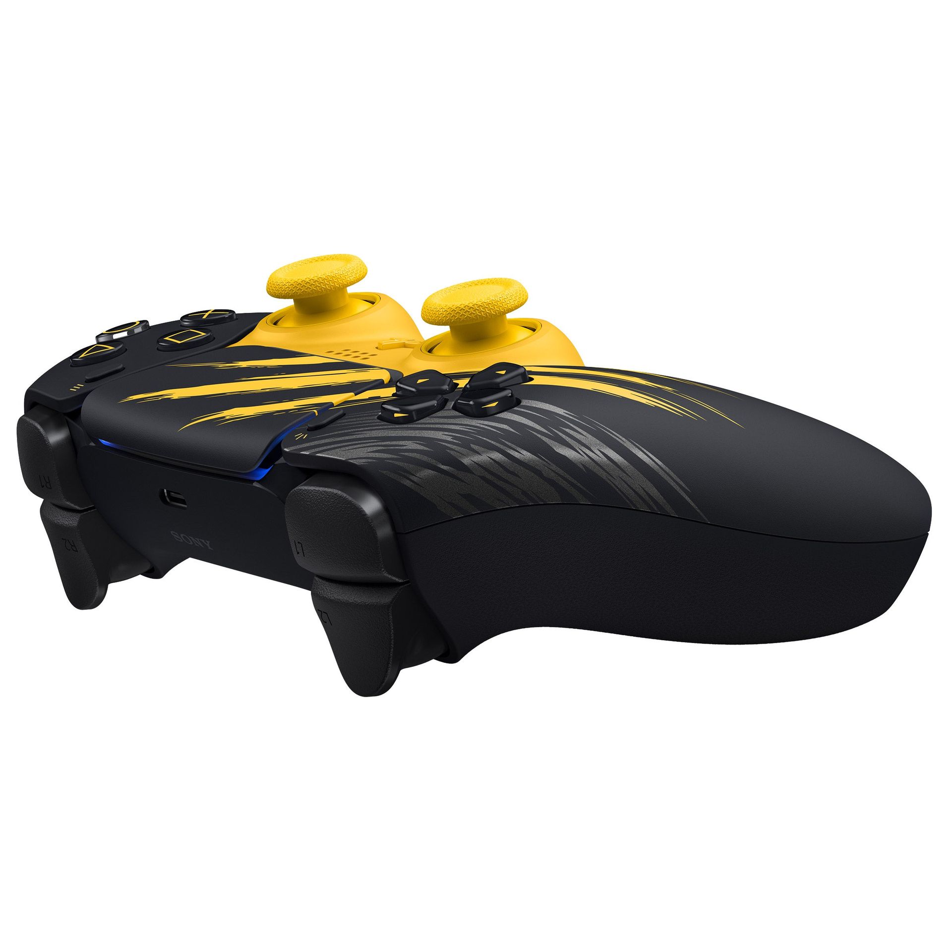 Battle Yellow DualSense controller showing its Wolverine-inspired design