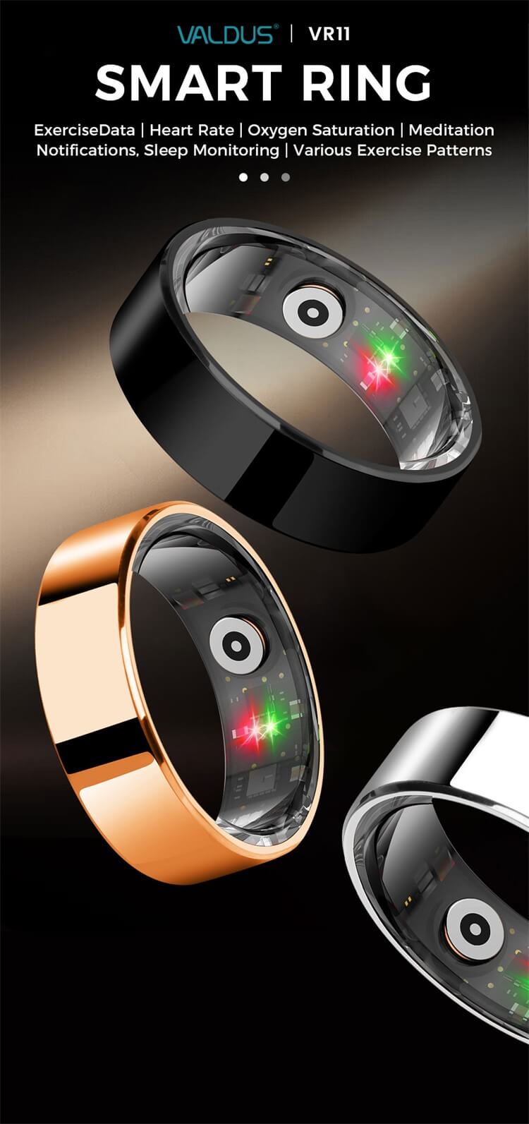 VALDUS VR11 Bluetooth smart ring with health monitoring and sports recording