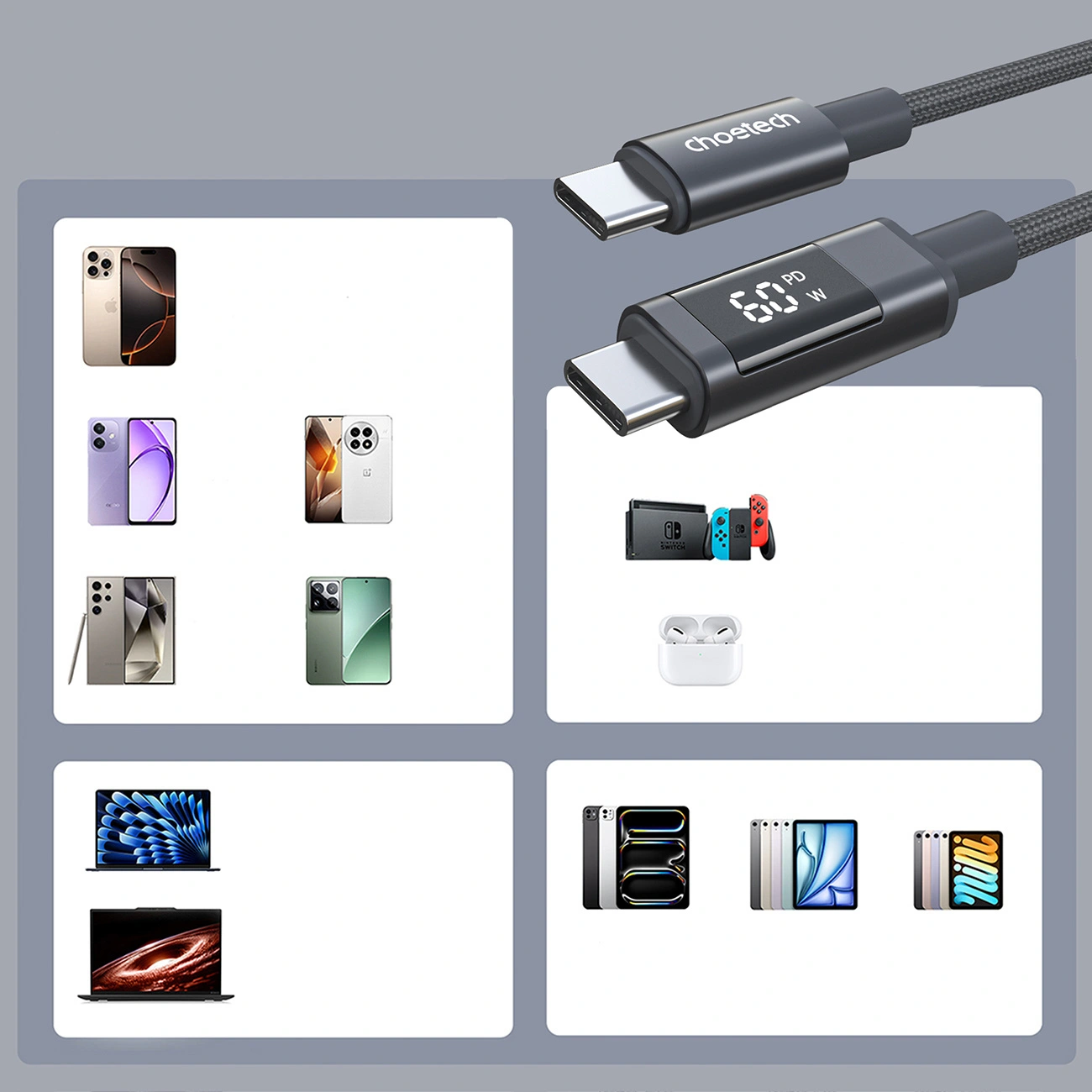 Choetech XCC-1068 USB-C cable digital charging display