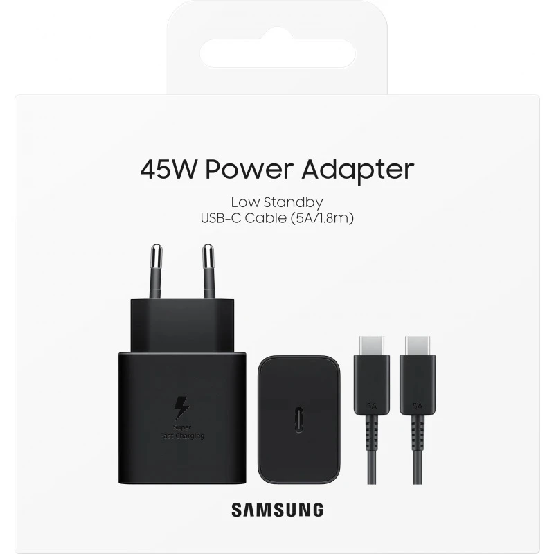 45W 5A USB-C Fast Charger | Samsung EP-T4511XBEGEU 1.8m Cable