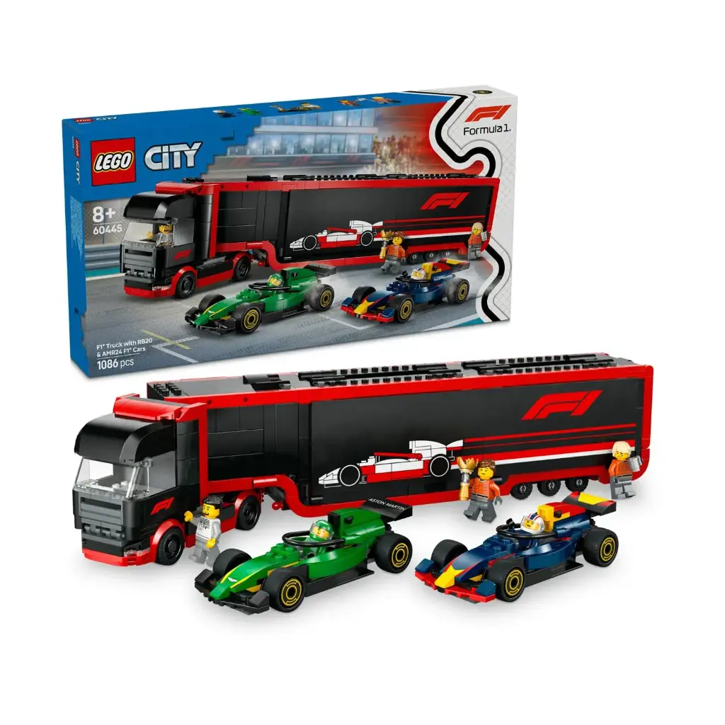 LEGO 60445 F1 Truck with RB20 & AMR24 Cars