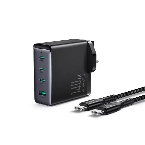 Joyroom GaN 140W | UK Charger 3× USB-C + USB-A + 240W USB-C Cable 1.2m