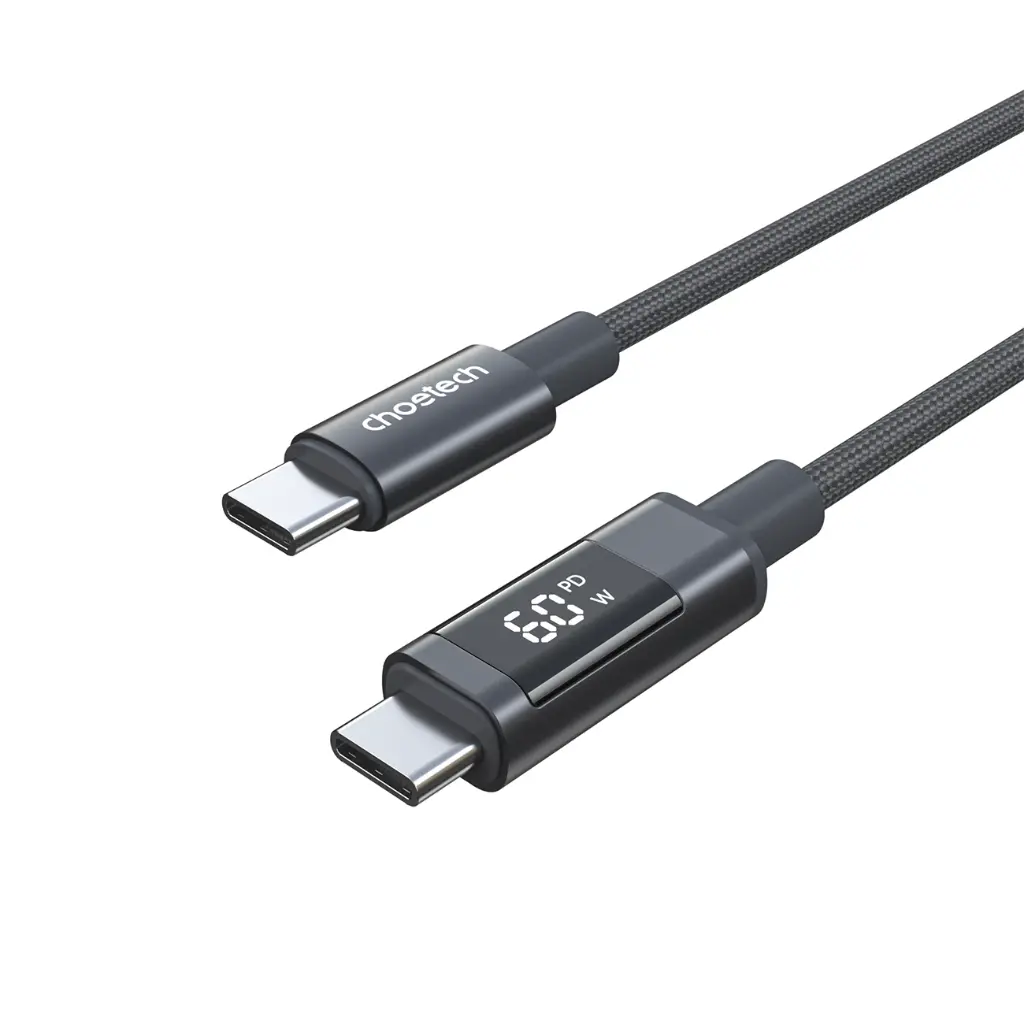 Choetech PD 60W USB-C - USB-C Cable with Display 1.2 m - Black