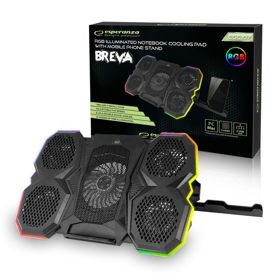 RGB LED Gaming Laptop Cooling Pad | Esperanza BREVA