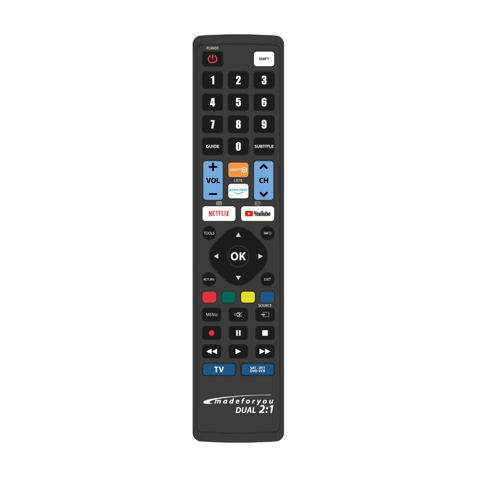 MadeForYou 2:1 Elegant - Universal Programmable Remote Control for 2 Devices