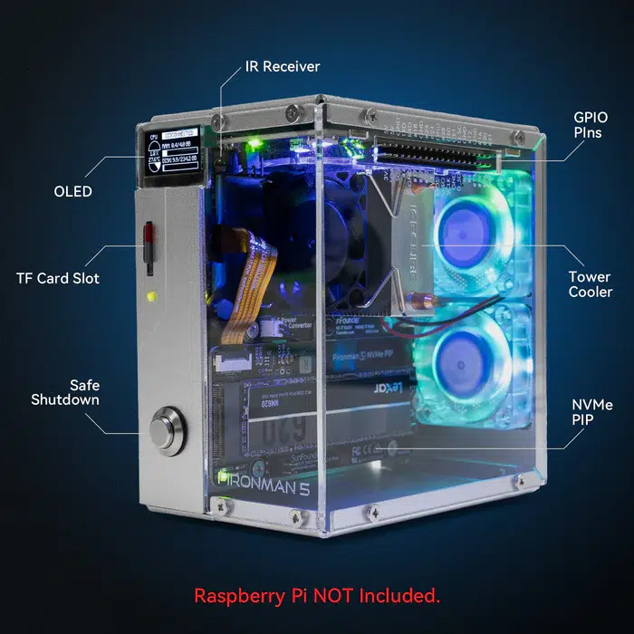 NVMe M.2 SSD Mini PC Case | Pironman 5 for Raspberry Pi 5