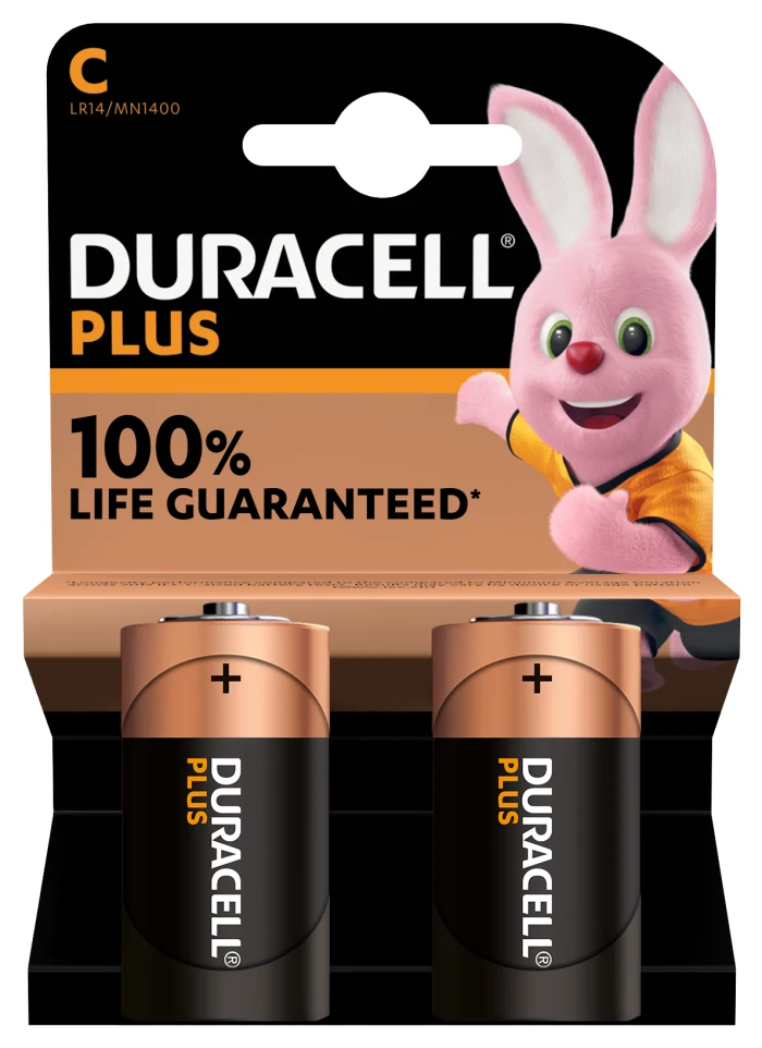 C Alkaline Batteries | Duracell Plus 1.5V (2 pcs)
