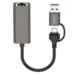 XO HUB018 2-in-1 USB / USB-C to RJ45 Hub – Grey