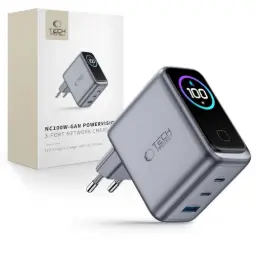 Tech-Protect PowerVision GaN 3 Port PD 100W / QC3.0 Wall Charger - Dark Gray